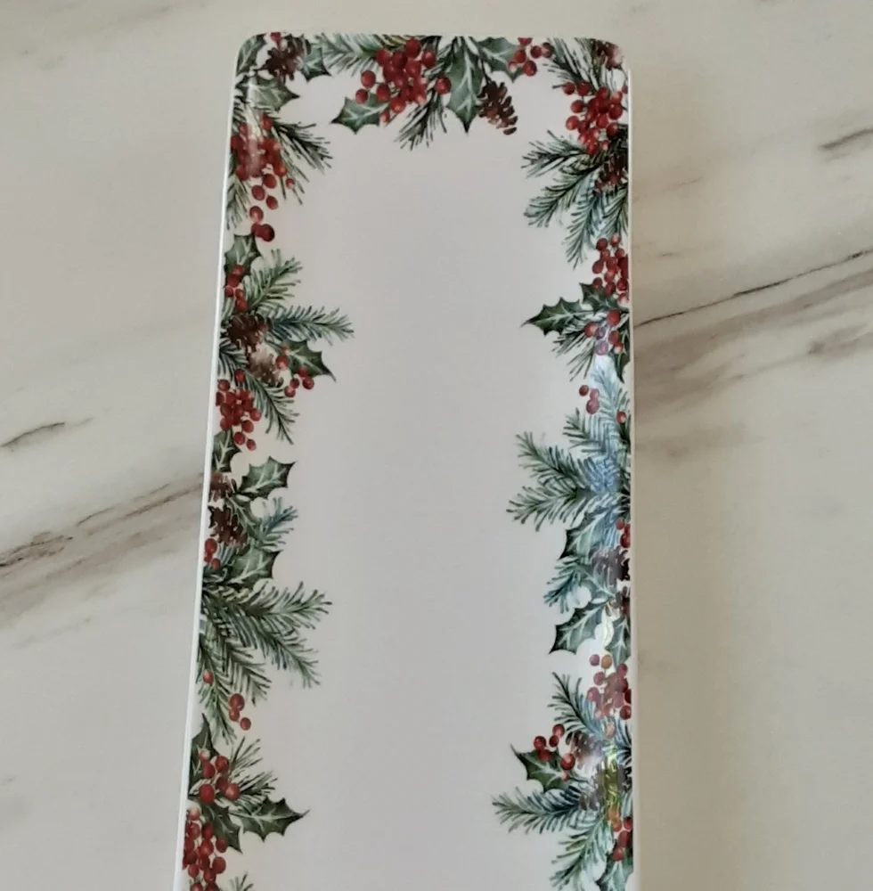 Pier 1 Imports Ironstone Holly Berries Christmas Rectangle Serving Tray Platter